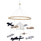Sorrel + Fern Baby Crib Mobile, Wooden Nursery Decor (Airplanes, Short) | Baby Shower Gift, Boys &amp; Girls, Handmade, Eco-Felt, Unfinished Wood, Fits Bassinets, Nursery Decoration, Gender Neutral