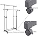 ProAid Adjustable 2 Rods Rolling Garment Rack with Brake Wheels, Hight Quality Stainless Steel Clothes Rack, Gray