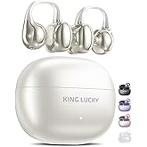 King Lucky Clip-On Earbuds Gen 3, Open-Ear Wireless Bluetooth 6.0 Headphones with Mic, Secure Fit for Small Ears & Glasses Wearers, 50H Playtime, ENC, IPX5 Waterproof Sport Ear Buds (Light White)