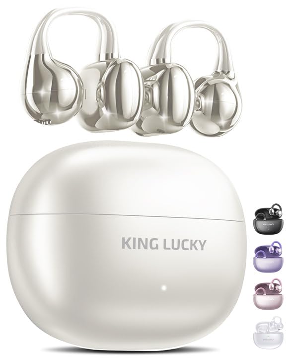 Photo 1 of King Lucky Clip on Earbuds Open Ear Wireless Bluetooth 5.4 Headphones with Mic,50H Play,Noise Cancelling,Waterproof,Sports Ear Buds,Comfortable for Small Ears & Glasses Wearers,Workouts (Pearl White)