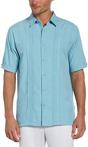Cubavera Men's Chambray Pintuck Short Sleeve Button-Down Shirt