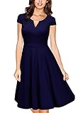Miusol Women's Retro V Neck Cap Sleeve 1950's Cocktail Evening Swing Dress XL Navy Blue