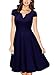 Miusol Women's Retro V Neck Cap Sleeve 1950'S Cocktail Evening Swing Dress,A-Navy Blue,Small