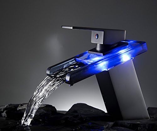 YAJO Modern Glass Spout Bathroom Vessel Sink Faucet With LED Color Changing, Oil Rubbed Bronze