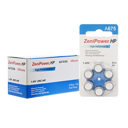 60 ZeniPower Hearing Aid Batteries Size: 675 + Battery Holder Keychain Kit