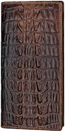 Mens Long Bifold Wallet Crocodile Alligator Tail Skin Embossed Cowhide Genuine Leather, Super Slim, Dark Coffee Wallet