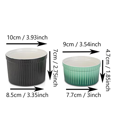 8oz Porcelain Ramekins, Candiicap Souffle Dishes Bowls for Baking, Pudding, Creme Brulee, Custard Cups, Serving Dip, Oven, Microwave and Dishwasher Safe (8oz,Matte Green)