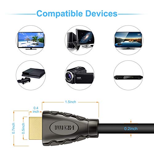 image for PERLESMITH HDMI Cable 6ft HDMI 2.0 Cable with 24K Glod-Plated- High Sp