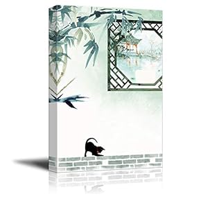 Bamboo Series Canvas Wall Art - Chinese Ink Painting Style Traditional Wall and Window Frame - 12x18 inches