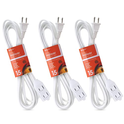 Luxtronic 2Prong Indoor White Extension Cord 3 Pack, Includes 3 Polarized Outlets w/ Safety