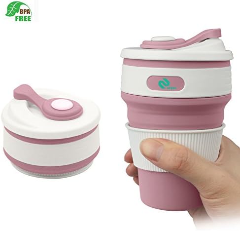 Zeyaa Collapsible Travel Cup -BPA FREE Food-grade 12oz Lightweight Silicone Pocket-sized Mug with Lid for Travel,Camping and Hiking (Pink)