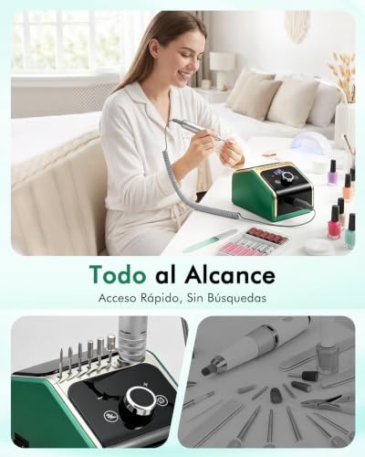 CozyZen Professional Electric Nail Drill Machine, 35000RPM with LCD Display, Manual/Pedal Control and Quiet Operation, for Acrylic/Gel Nails - Home & Salon Use(Green)