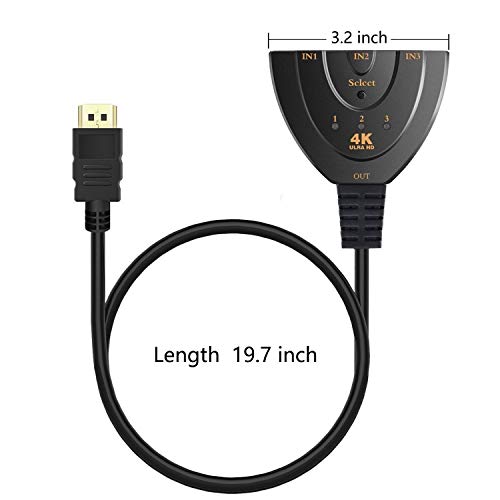 HDMI Switch, Adaptermvp Gold Plated 3-Port HDMI Switcher,Splitter,Supports Full HD 4K 1080P 3D Player, HD TV,LCD,PC,Projector,Auto Switch to Any HDMI Input Device by Press The Button
