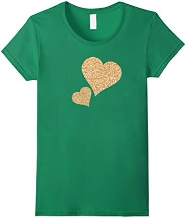 Womens Gold Glitter hearts T-shirt XL Kelly Green
