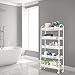 Rackaphile 5-Tier Slim Slide Out Storage Tower Rack Mesh Rolling Organization Serving Cart Shelf for Narrow Spaces Roller, White (5-Tier)