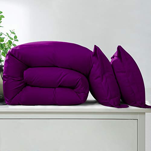 INGALIK Bedding 3 Piece Duvet Cover Set Queen Size with Zipper Closure Ultra Soft Breathable 100% Washed Microfiber Hotel Luxury Solid Color Collection 3pc (1 Duvet Cover + 2 Pillow Shams) Purple