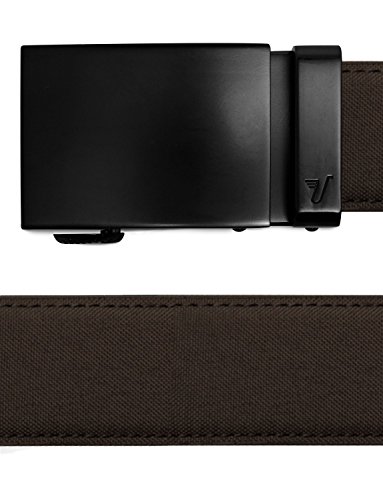 Mission Belt Men's Ratchet Belt - 40mm Swat Black Buckle / Cedar Brown Canvas Strap, Large (Up to 38")