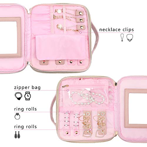 Makeup Bag Travel Cosmetic Bag Quilted Makeup Train Case for Women and Girls, with Jewelry Organizer and Mirror