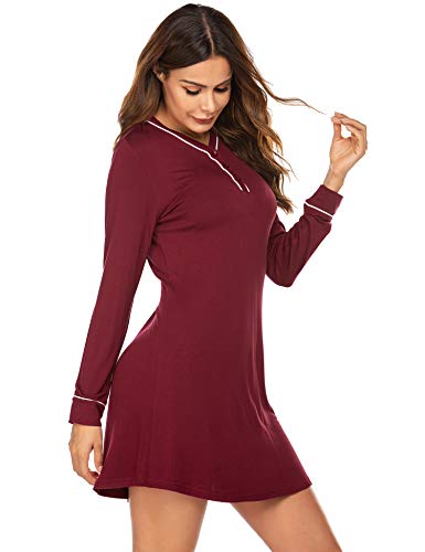 Nachthemd Damen Langarm Schlafshirt Grau für Damen Nightgown Boyfriend Stillen Sleep Shirt mit Button-up Reverskragen… – Bild 4