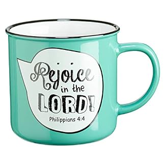 Christian Art Gifts Mug-Rejoice-Speech Bubble-Mint Green (Enamel) (11