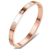 Yeemer Stainless Steel Love Bracelet Bangles with Diamonds Crystals for Mom,Girls Gold Silver Rose gold Colors (7.5 Inch(19cm) Rose gold)