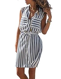 Diukia - Vestido de verano para mujer, sin mangas, cuello en V, con botones, bolsillo suelto, con bolsillos (S-XL)