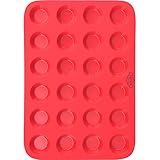 BakeitFun Mini Silicone Muffin Baking Pan in Vibrant Red Color with 24 Small Circular Compartments That Can Be Used for Cupcakes, Tarts and Other Baked Goodness. Perfect for Professional and Home Use