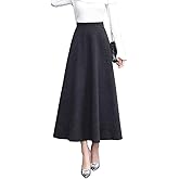Women's Winter Fall Wool Skirt Plaid Elegant High Waist Elastic A-line Long Skirts