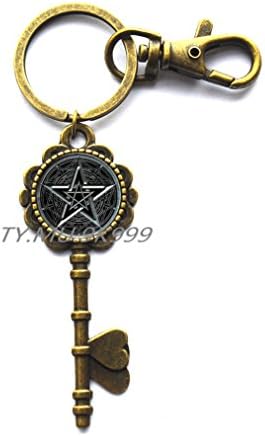 pentacle Key Keychain wicca protection amulet Pentagram Key Keychain pentagram Key Key Ring wicca Key Keychain pagan Key Keychain wiccan jewelry gift for man.Y119 (1)