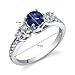 PEORA Created Blue Sapphire Women Ring 925 Sterling Silver, Enchanting Solstice Design, 0.75 Carat Round 5mm Sizes 5 to 9