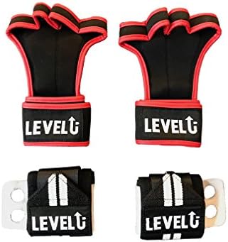 WHY CHOOSE? GET BOTH! Cross Training Gloves &amp; Leather Gymnastics Hand Grips w/ Wrist Support - Crossfit, Pull Ups, Fitness - No Callus - 100% (Black, Large)