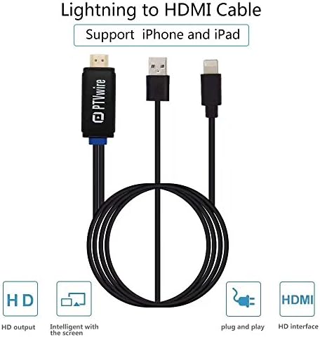 Lightning Digital AV Adapter Superwang 6.6FT PTVwire Plug &amp; Play Lightning To HDMI Cable 1080P HDTV Adapter MHL Cable for iPhone,iPad,iPod(Black)