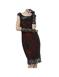 QiTuo Vestido de encaje bordado con diseño floral vintage para mujer