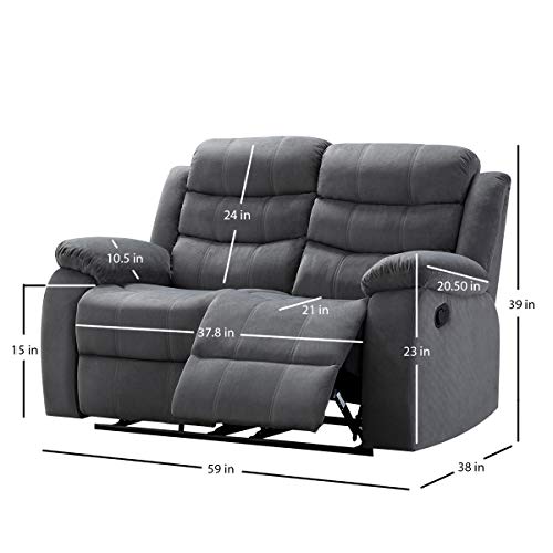 Christies Home Living 2-Piece Reclining Living Room Upholstered Sofa, Set with 4, Sofa & Loveseat, Grey
