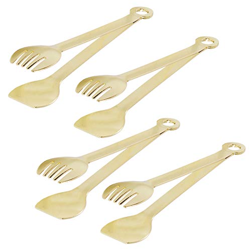 HINMAY 4-Piece Appetizer Tongs 6-Inch Small Serving Tongs, Premium Stainless Steel Gold Plated Mini Tongs For Tea Party, Coffee Bar, Serving, Appetizers