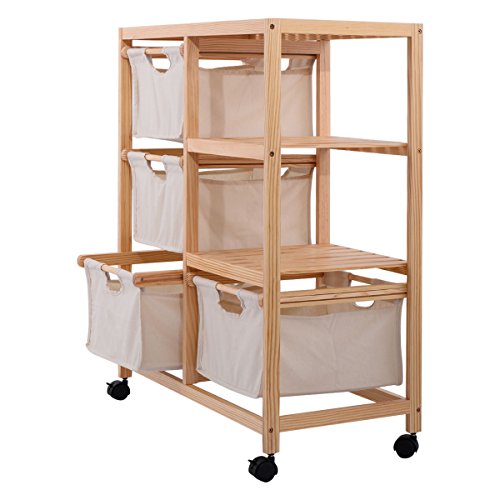 New MTN-G Wood Hamper 2 Section Storage Shelf Unit W/4 Fabric Drawers Home Furniture