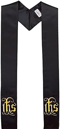 The Sash CompanyClergy Visitation Stole Embroidered IHS, Deluxe Satin Black 72" Long [ Made in USA ]