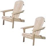 WALCUT Foldable Adirondack Wood Chair Garden Furniture Patio Lawn Deck Outdoor Folding Chair (Set of 2)