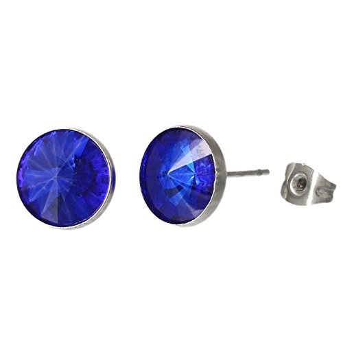 Birthday Stainless Steel Post Stud Earrings With Rhinestone (September Color Studs)