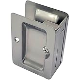 QCAA Premium Quality Solid Brass Rectangular Pocket Sliding Door Pull, Passage Function, 3-1/4''X2-1/4'', Satin Nickel, 1 Pack, Made in Taiwan