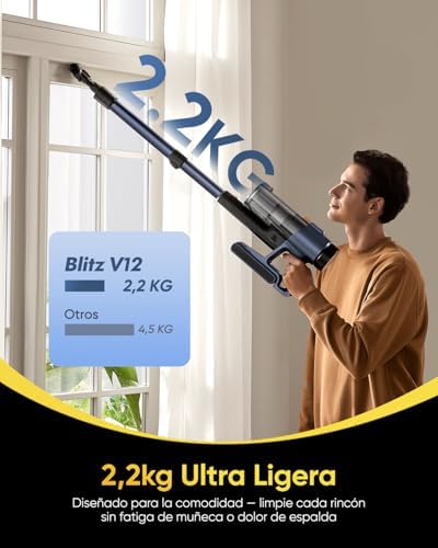 V12 Aspirador Sem Fios 58KPa/50 Min/500ml, Aspirador Sem Fios, Fácil de Limpar, Bateria Removível, Leve e Acessórios Multiusos, Aspirador Vertical Stick para Pavimentos/Alcatifas/Cabelo/Carro