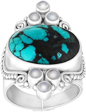 Sajen Natural Turquoise and Moonstone Scroll Ring in Sterling Silver Size 10