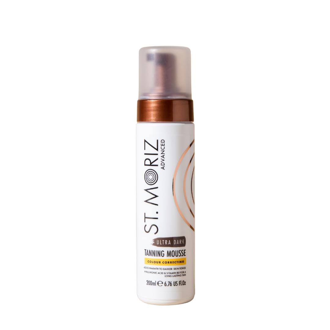 St Moriz Advanced Colour Correcting Tanning Mousse in Ultra Dark | With Hyaluronic Acid, Vitamin B5 & Advanced Skin Care Benefits | Adds Warmth To Deep Skin Tones | Fast-Drying Vegan Fake Tan | 200ml