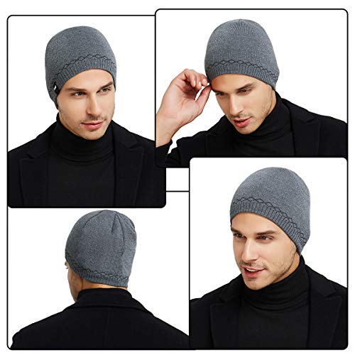OMECHY Mens Watch Hat Winter Warm Knitting Hats Plain Cuffed Toboggan Beanie Skull Cap Grey
