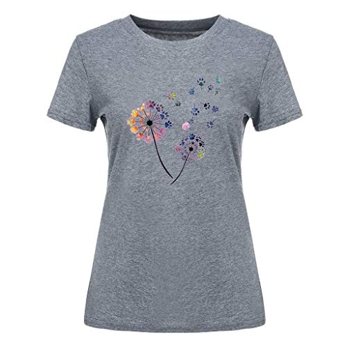 Novelty-Dandelion-Tshirt-Women-Dog-Paws-Graphic-Tee-Causal-Short-Sleeve-Kindness-Tops