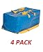 Klickpick Home Heavy Duty Reusable Extra Large Storage Bags -Pack of 4, Laundry Bag Shopping Moving Totes Bags Underbed Storage Bins Zipper -Backpack Handles,Compatible with IKEA FRAKTA CART- Blue