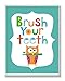 The Kids Room by Stupell Brush Your Teeth with Owl On Blue Background Rectangle Wall Plaque, 11 x 0.5 x 15, Proudly Made in USA