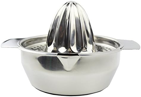 Snazzynest Stainless Steel Manual Juicer Strainer Reamer with Handle and Pour Spout Orange Lime Lemon Fruit Squeezer Maker with Bowl Houseware for Home Bar Kitchen (Silver Colour)