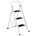 Ollieroo Step Stool EN131 Steel Folding 3 Step Ladder with Grip Handle Anti-Slip Step Mon-marring Feet 330-Pound Capacity White