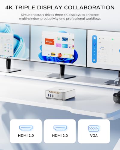 NiPoGi GK3 Plus Mini PC, Ïntel N5030(up to 3.10GHz, 4C/4T), 12GB LPDDR4 256GB M.2 SSD Mini Desktop Computer W-11 Pro for School/Home/Office, 2X HDMI, VGA, Triple 4K Screen, Dual WiFi.